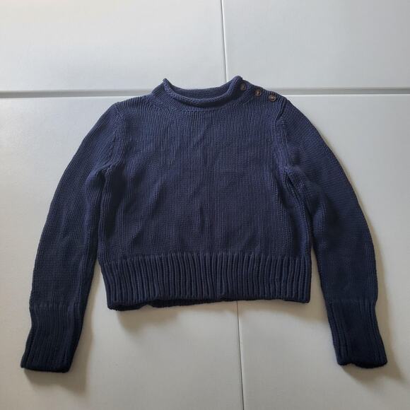 Lake Sweater Womens Small Navy Blue Button Shoulder Crewneck Pullover Cotton - Picture 1 of 8